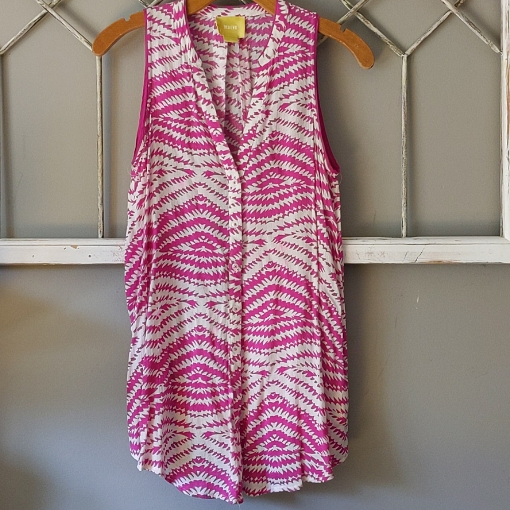 Anthropologie Pink and White Sleeveless Blouse